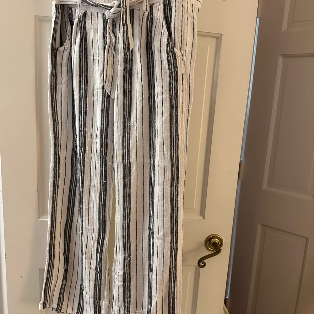Jolt Cream and Black Striped Wide-Leg Pants